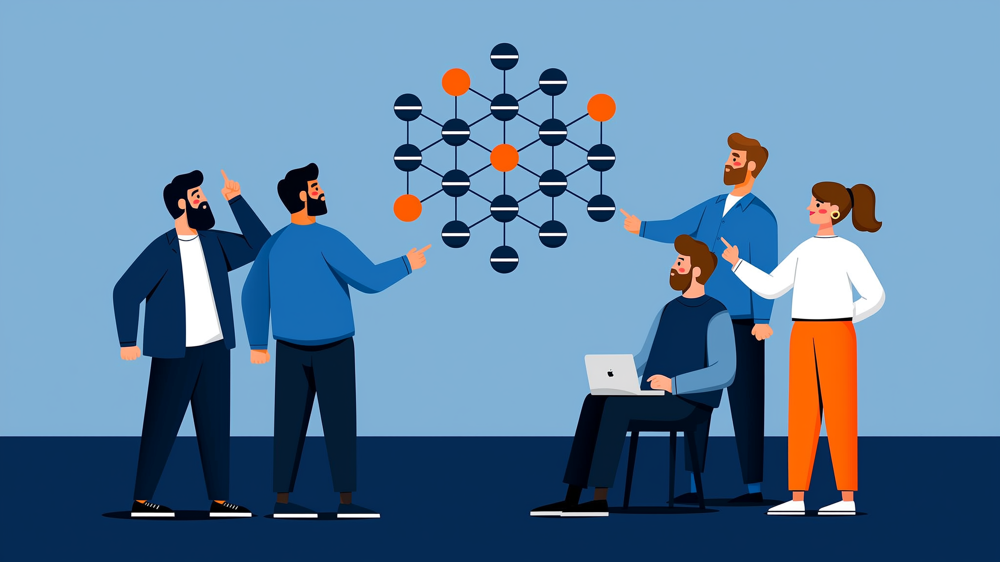 Modern flat vector illustration showing LLM brand mentions tracking and data synthesis in generative AI models.