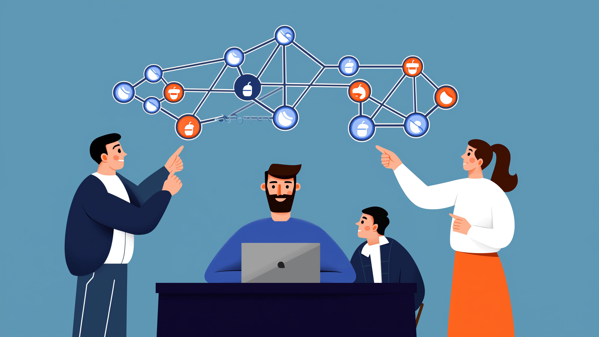 A flat vector illustration representing an AI search marketing platform and Generative Engine Optimization concepts.