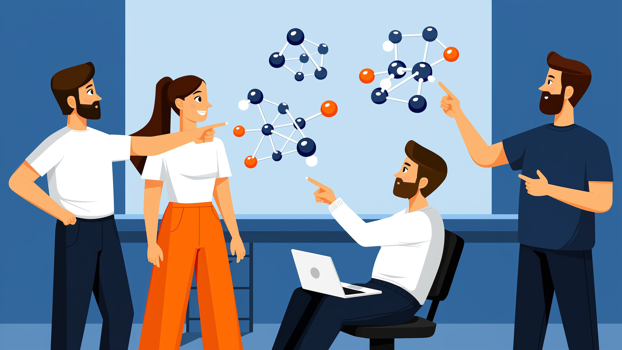 A flat vector illustration representing predictive AI citation modeling with data networks and brand authority nodes.