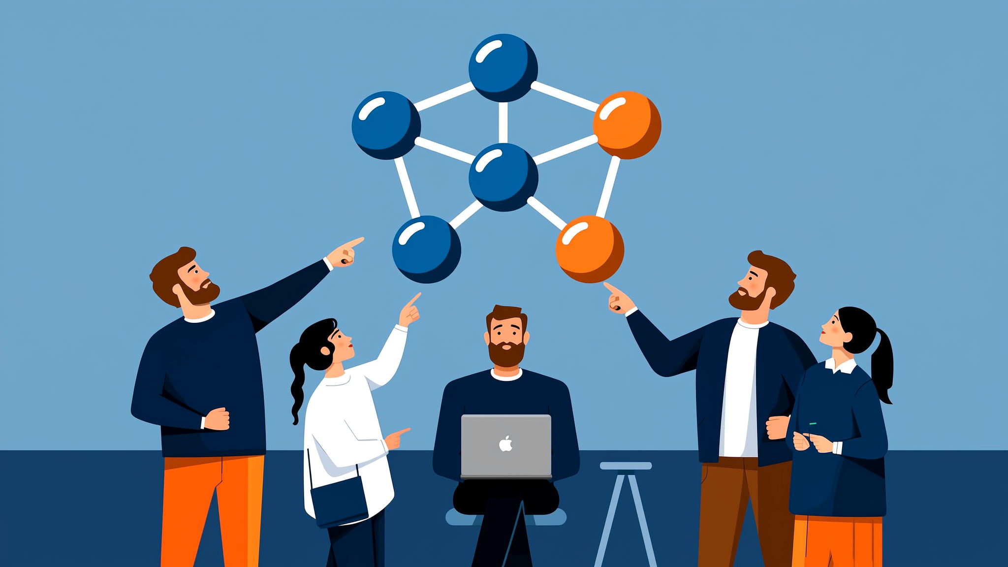 A flat vector illustration representing the bridge between brand content and generative AI discovery ecosystems.