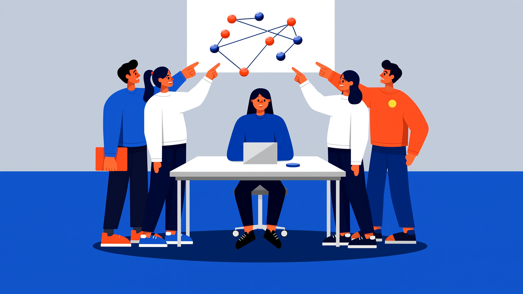 A conceptual flat vector illustration showing a digital shield protecting a brand's identity within a generative AI network.
