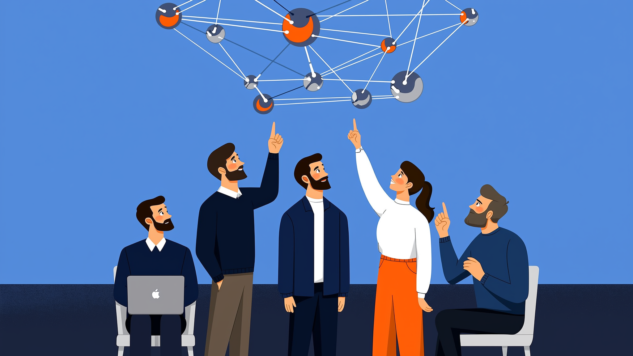 Abstract flat vector illustration representing the strategic shift from traditional search results to generative AI discovery for B2B brands.