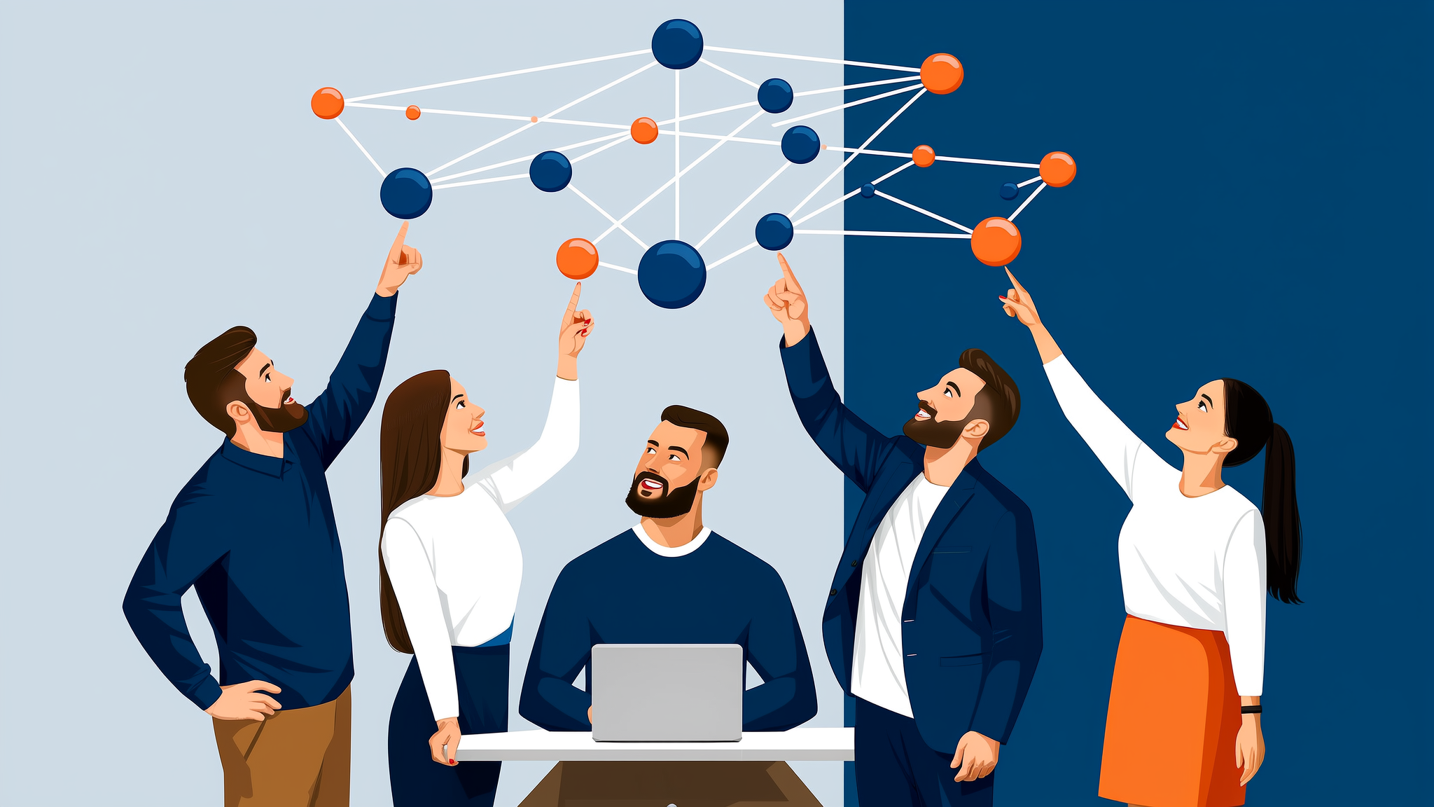 A modern flat vector illustration representing a Generative Engine Optimization tool dashboard and AI data synthesis.