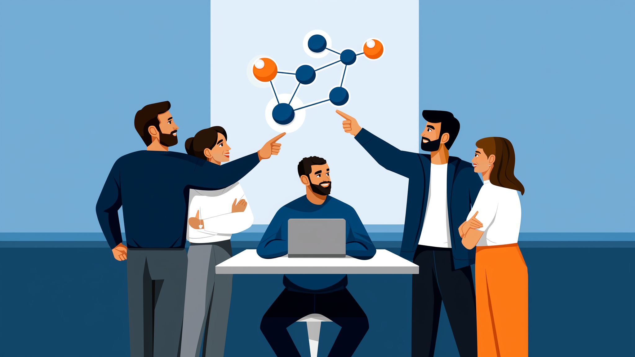 Strategic brand optimization visualization for Gemini and Claude AI search engines in a flat vector style.