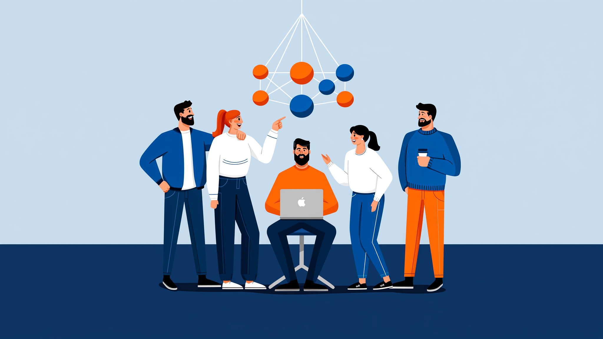 A flat vector illustration representing the synthesis of data into authoritative AI answers for LLM search optimization in 2026.