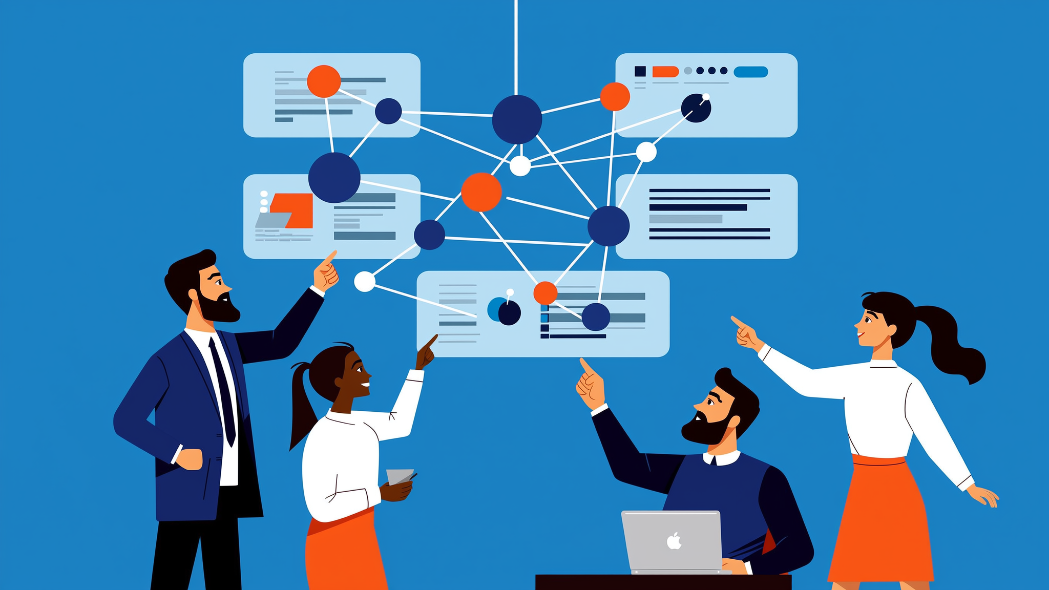 A flat vector illustration showing a central brand hub connected to various generative AI platforms, symbolizing a multi-channel GEO strategy.
