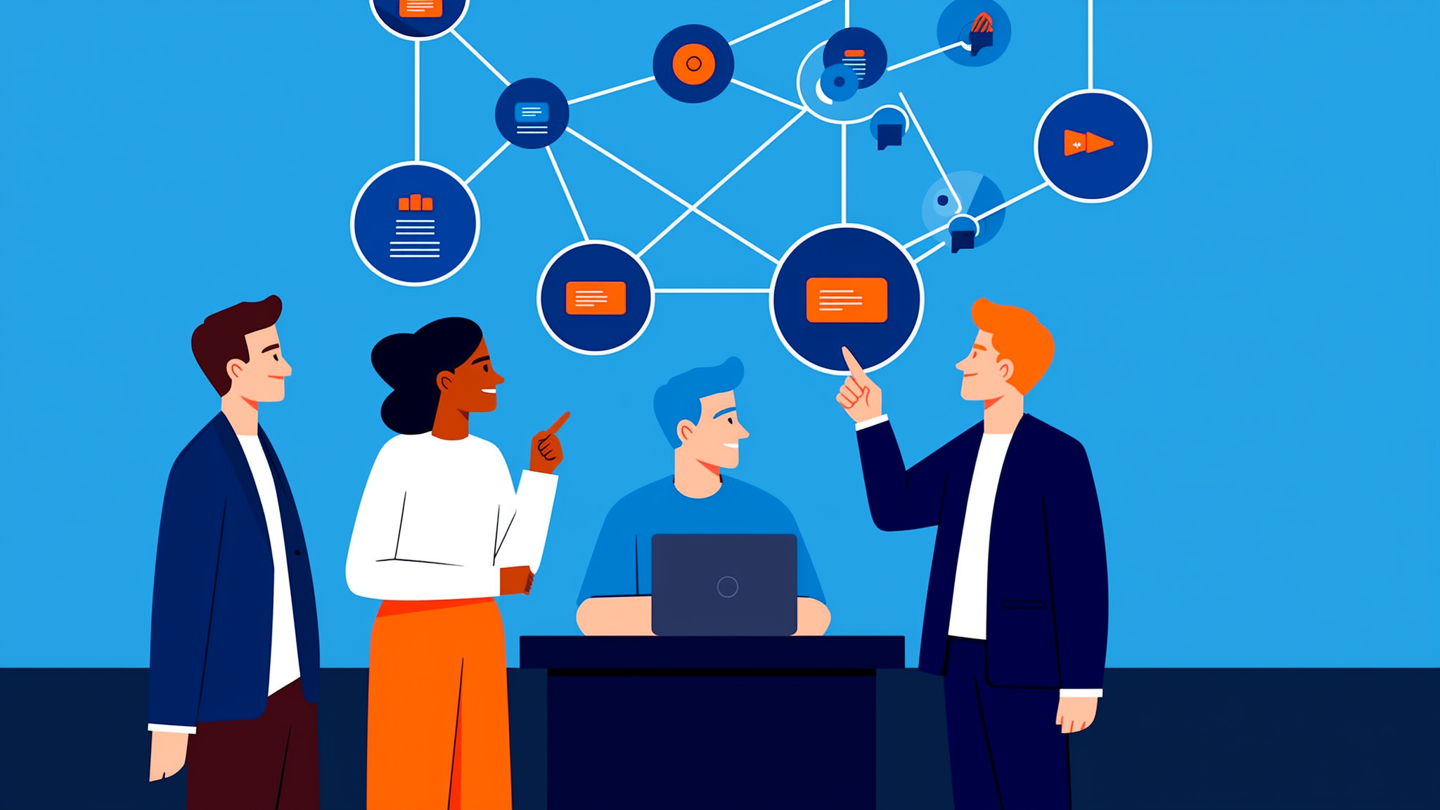 A conceptual illustration showing brand visibility within a global AI search and data network.