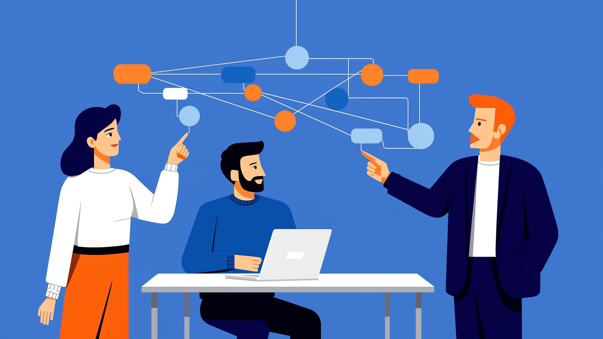 Flat illustration of an enterprise GEO solution and AI citation signals in blue tones.