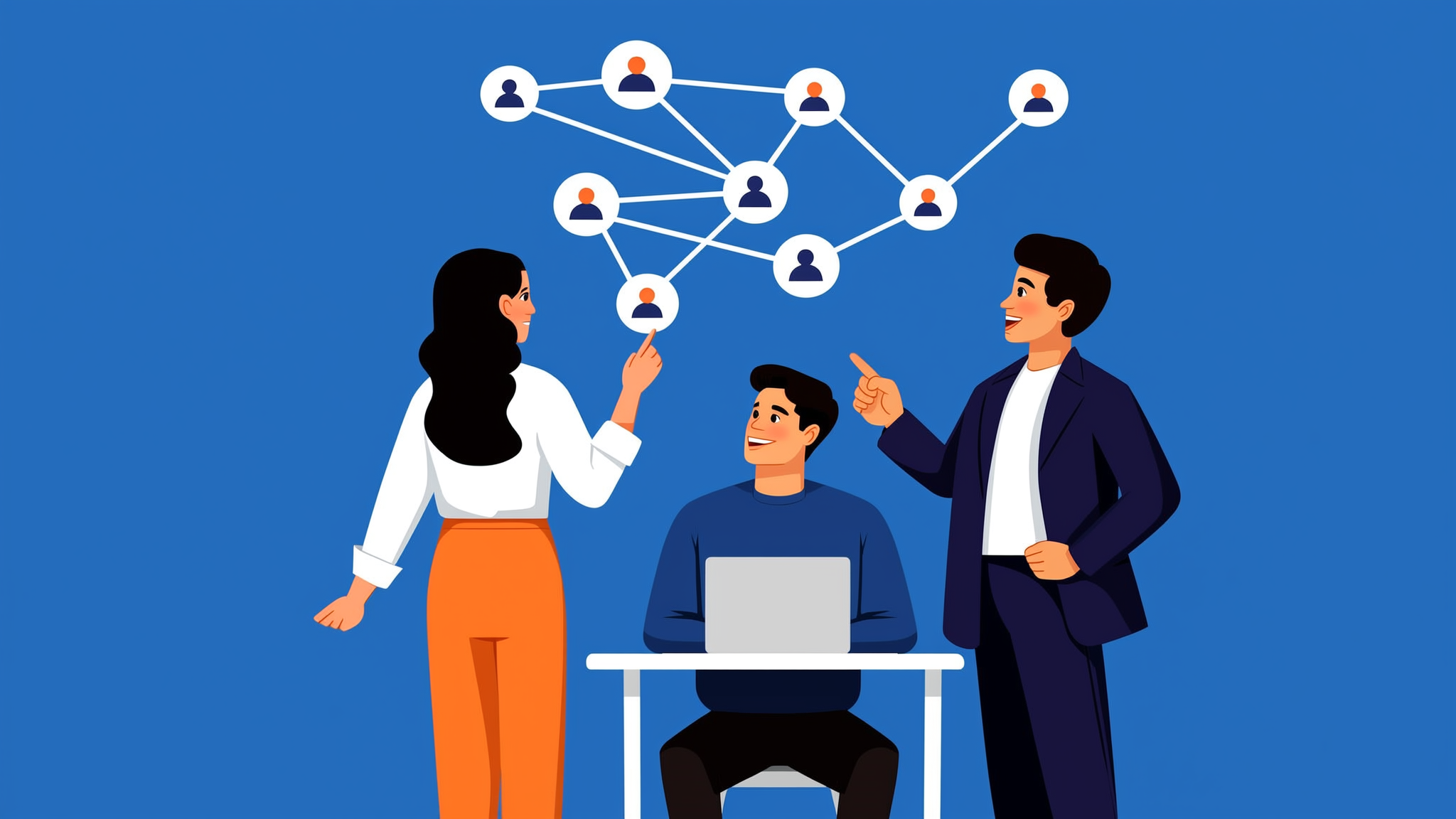 A flat illustration showing a person observing abstract data flows and shapes representing brand inclusion and exclusion in AI search engines.