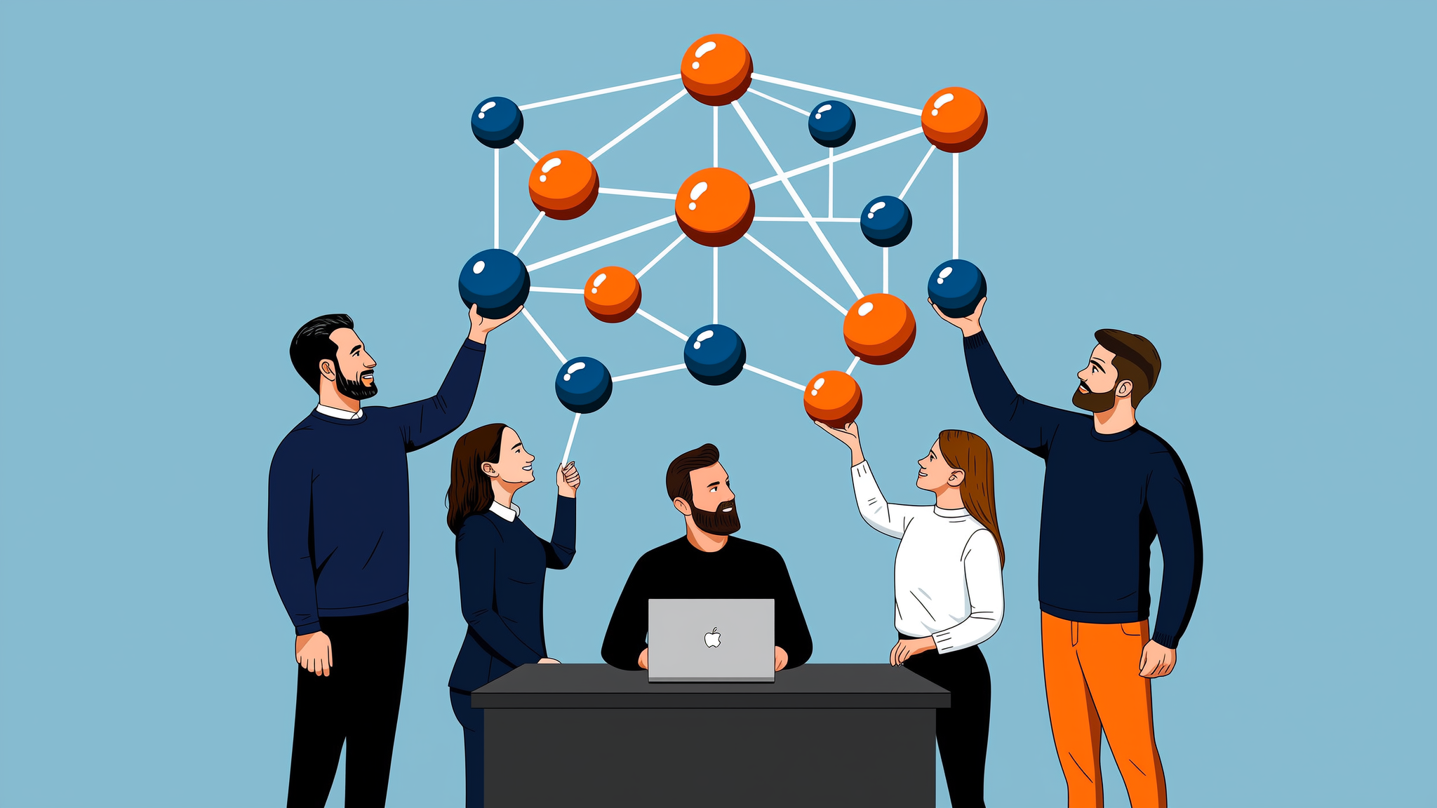 A flat vector illustration representing the synthesis of data into a single AI-generated answer for AEO strategy.
