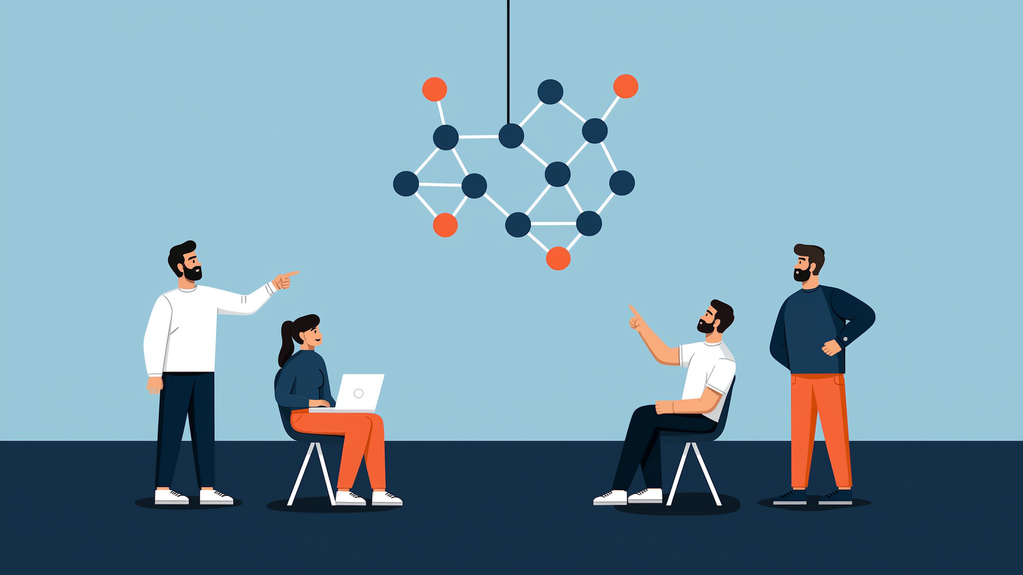 Minimalist flat vector illustration representing brand inclusion tracking and visibility within a network of AI language models.