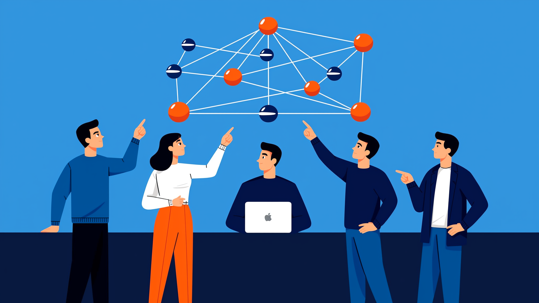 Modern flat vector illustration representing AI sentiment analysis with data nodes and emotional polarity indicators.
