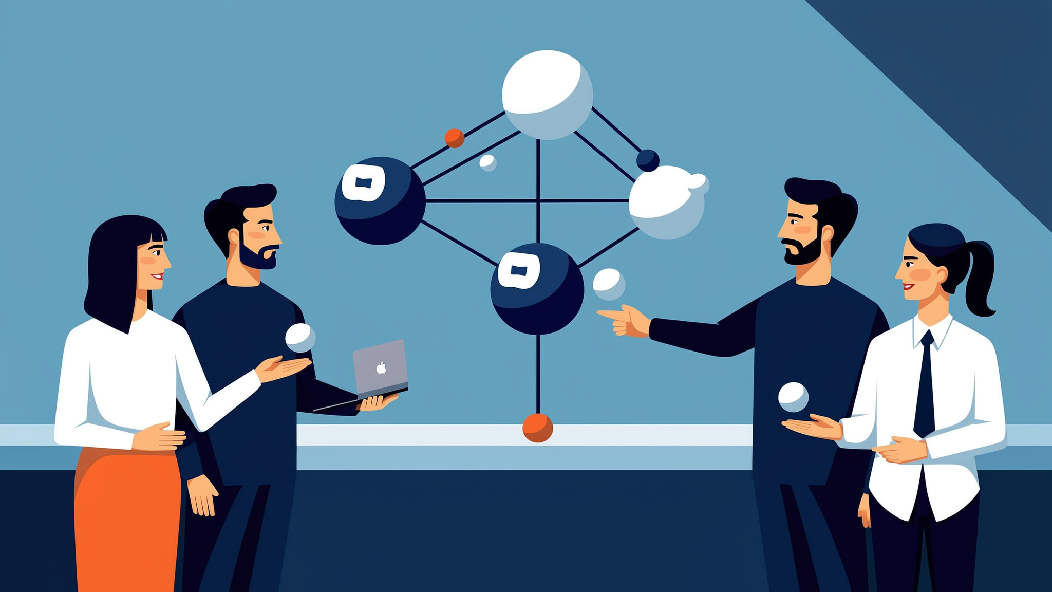 A conceptual flat vector illustration showing the synthesis of data into AI search citations within a modern tech environment.