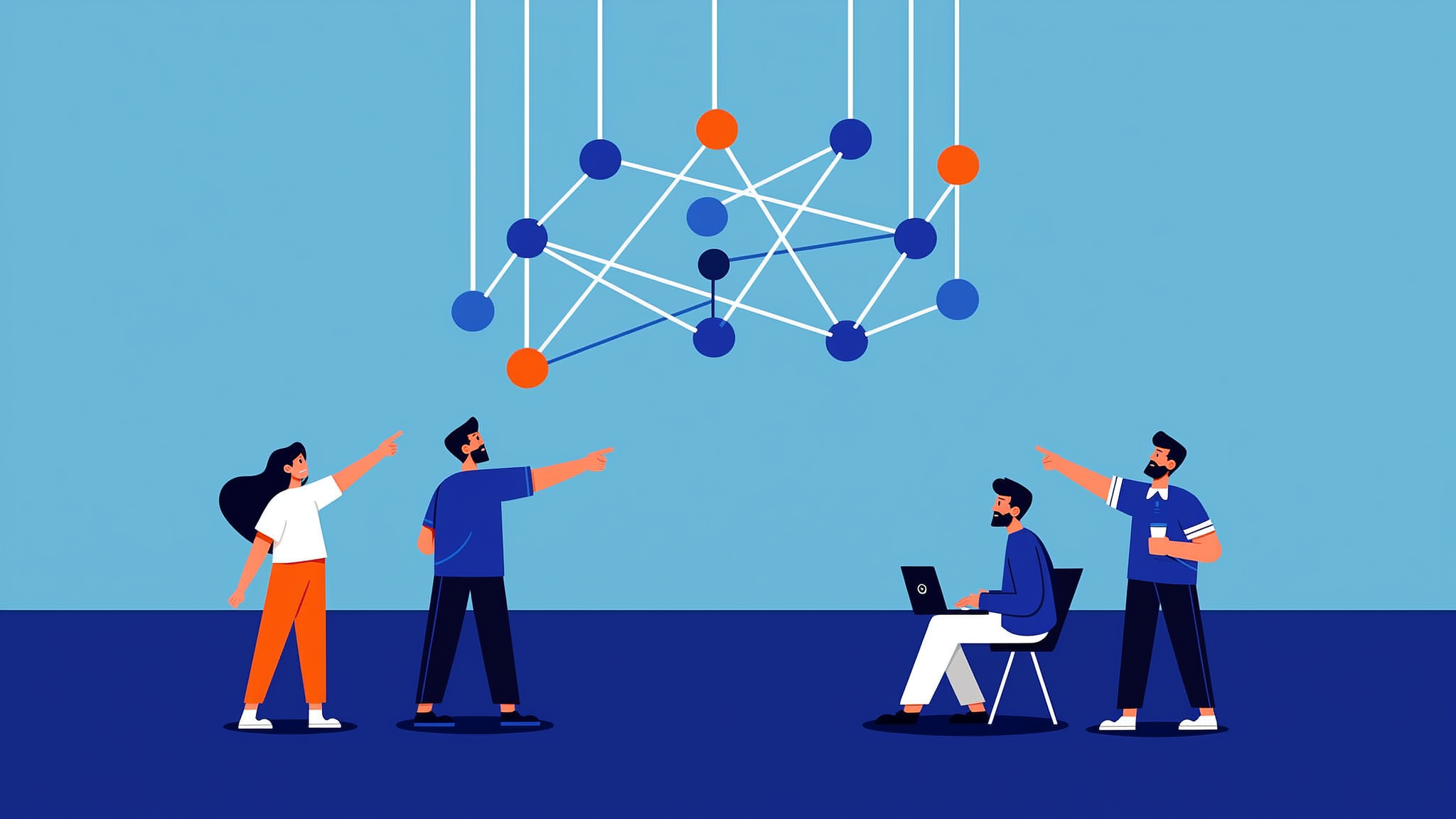 Abstract flat vector illustration representing AI citation tracking and data connectivity for brand discovery in 2026.