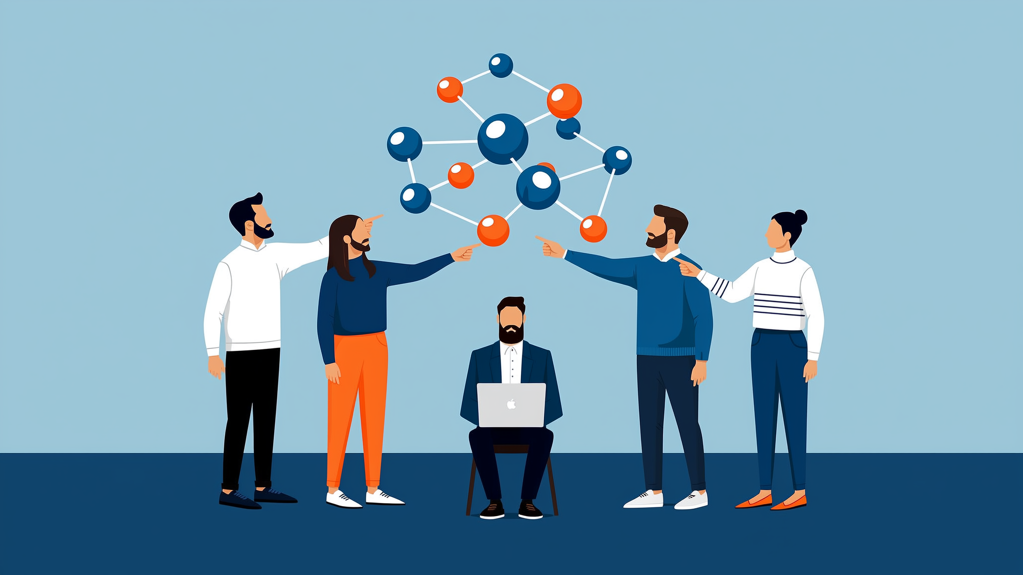 A flat vector illustration representing AI recommendation factors and data network synthesis in 2026.