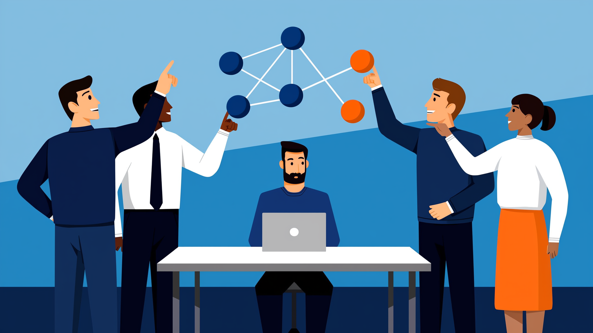 A professional flat vector illustration representing brand data being sourced by generative AI models as a primary source of truth in 2026.