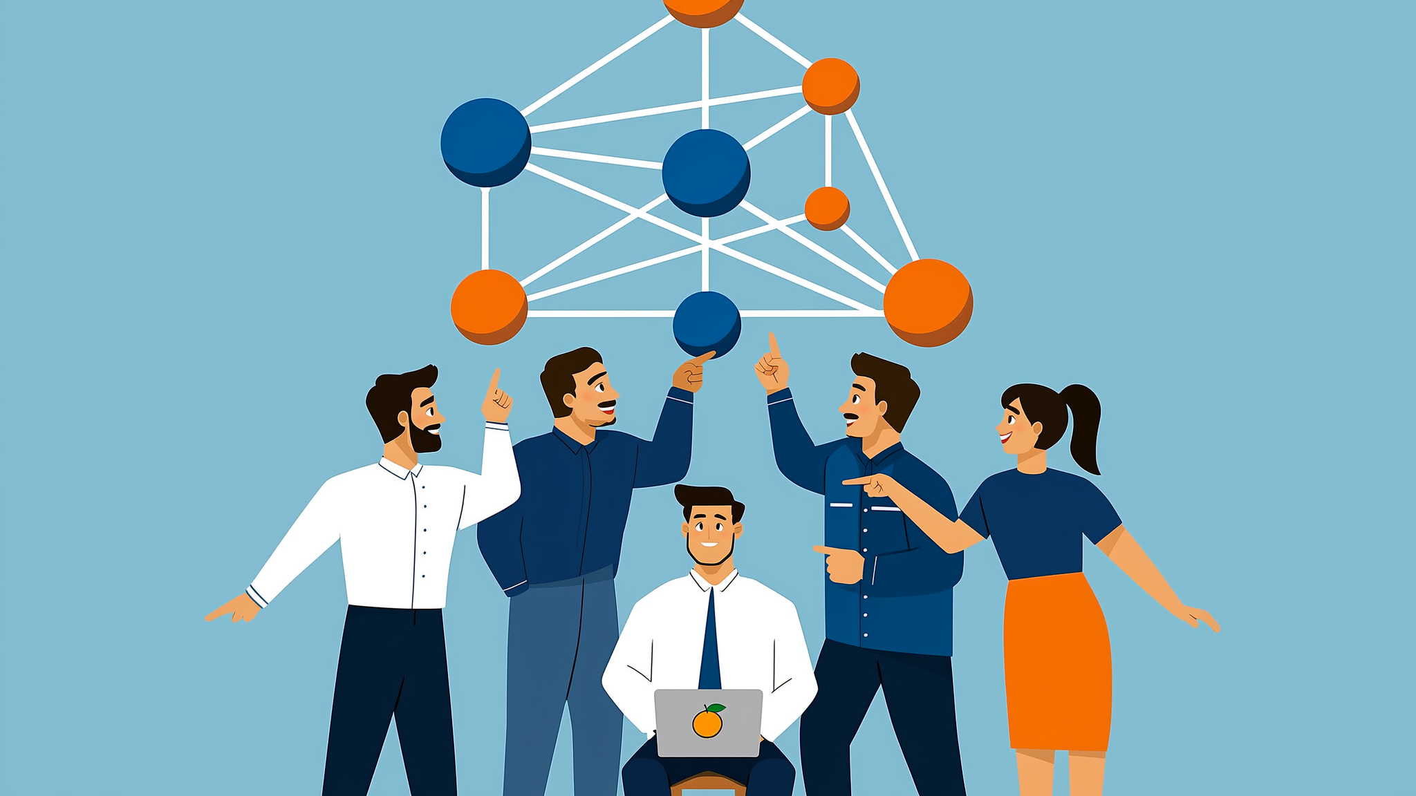 A flat vector illustration representing the connectivity between web content and AI generative answer engines for SEO.