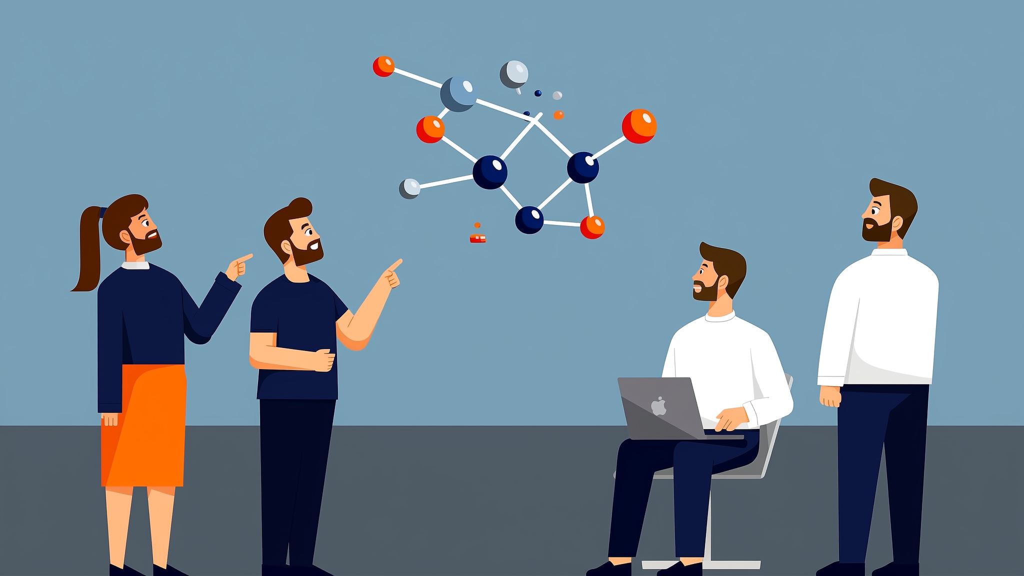 Conceptual flat vector illustration of data synthesis for AI engine optimization.