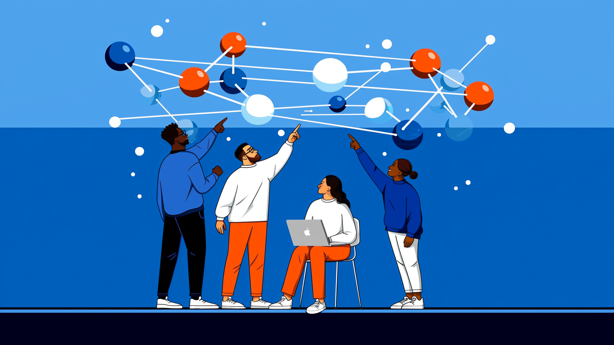 A professional flat vector illustration depicting the synthesis of global digital signals into a centralized AI marketing analytics framework.