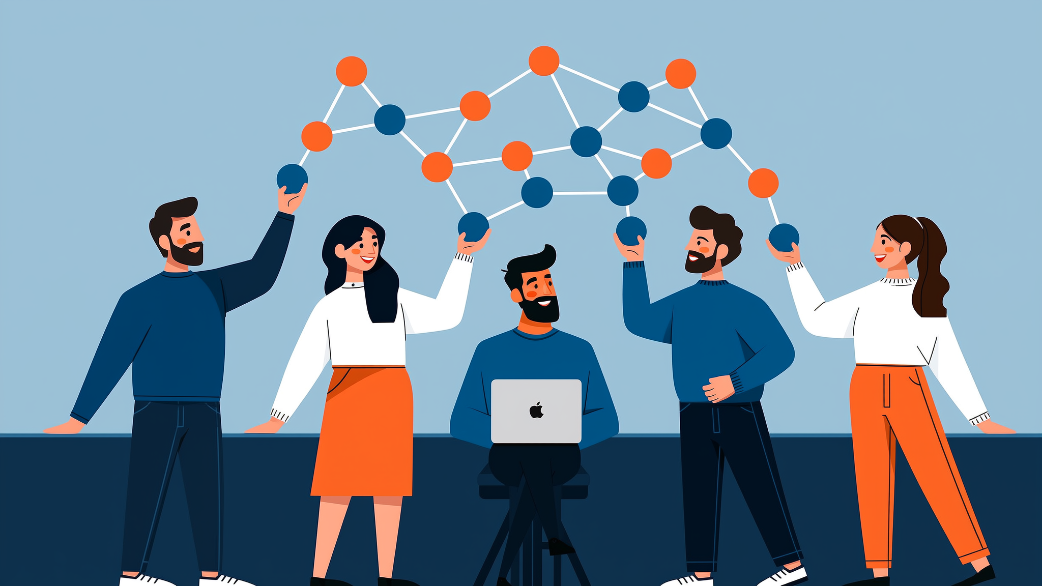 Flat vector illustration representing predictive AI content strategy and entity mapping in a modern digital environment.