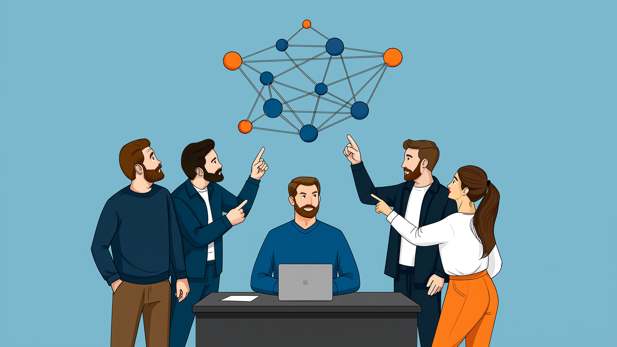 A flat vector illustration representing AI-led brand discovery where a generative engine synthesizes data into a single brand recommendation.