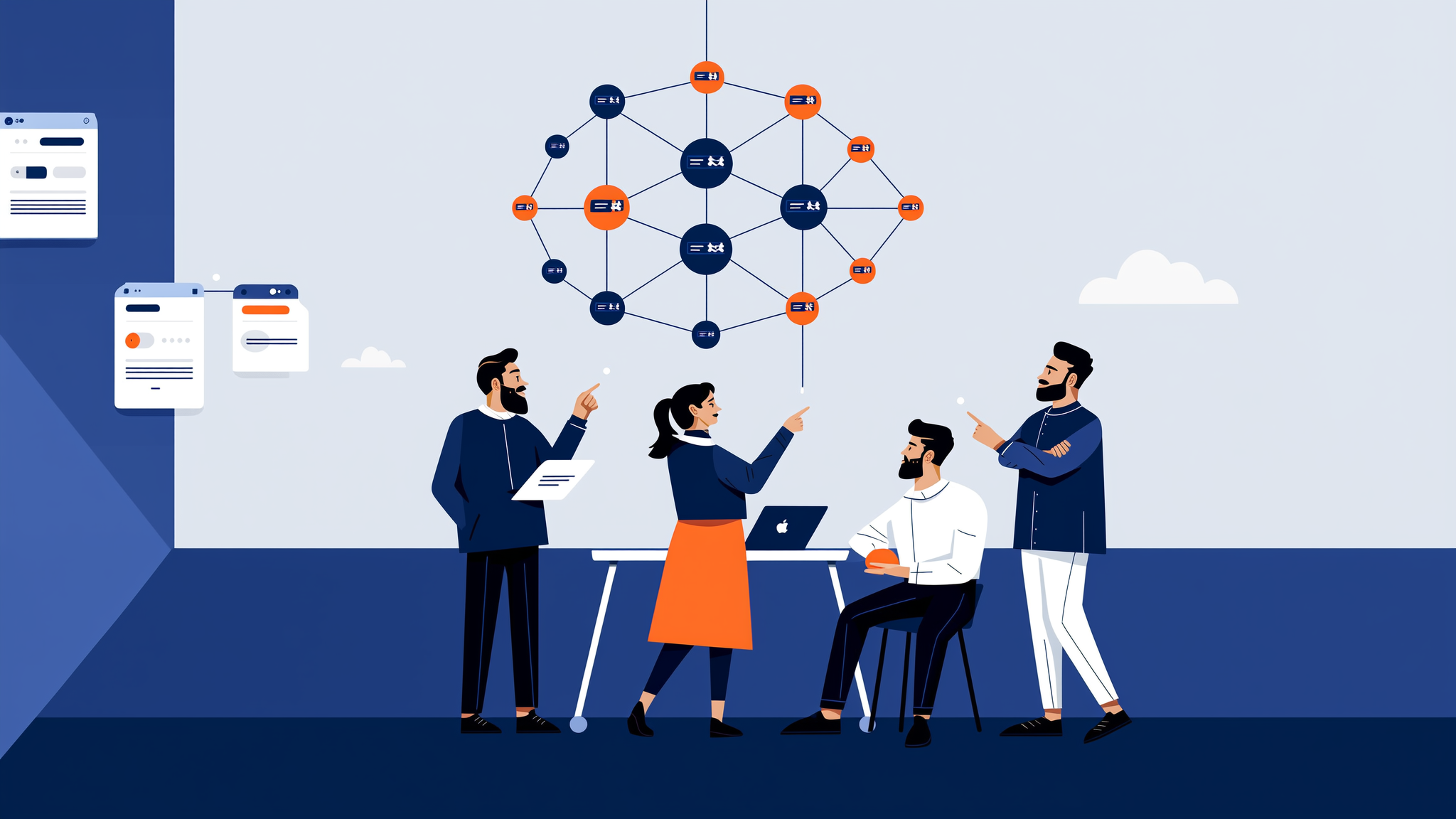 A minimalist vector illustration showing a network of data citations for Generative Engine Optimization.