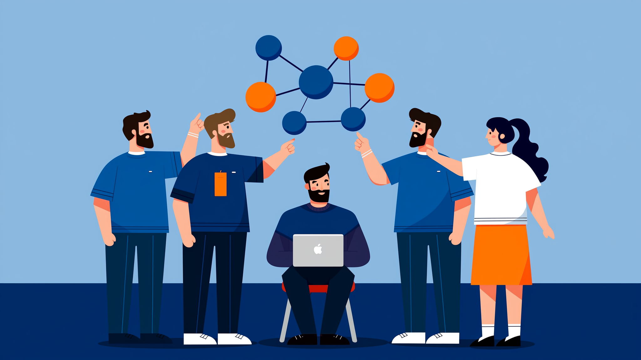 A conceptual flat vector illustration of an AI discovery ecosystem showing brand citation networks and generative engine optimization.