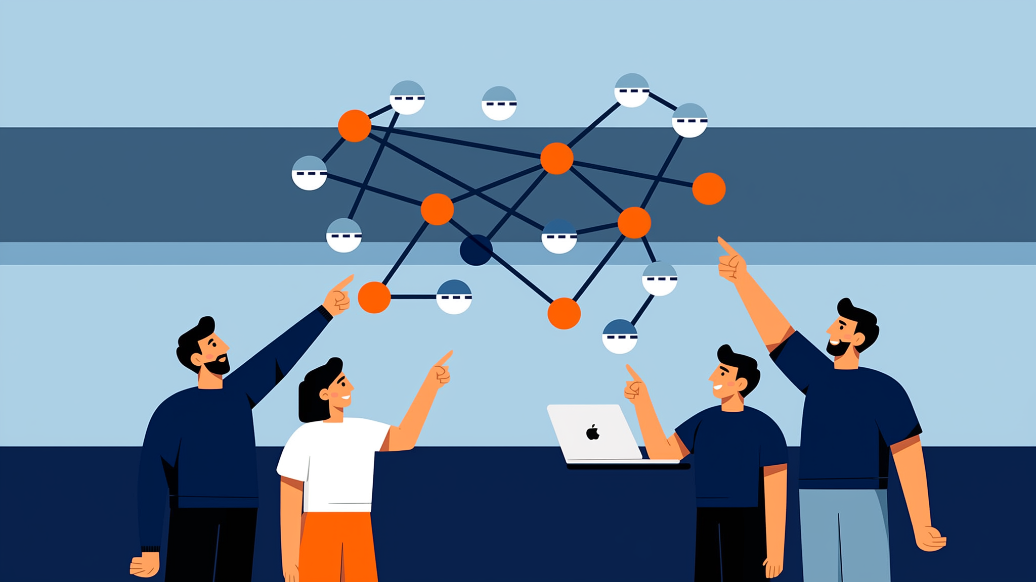 Minimalist flat vector illustration representing AI search brand visibility and data synthesis in the GEO era.
