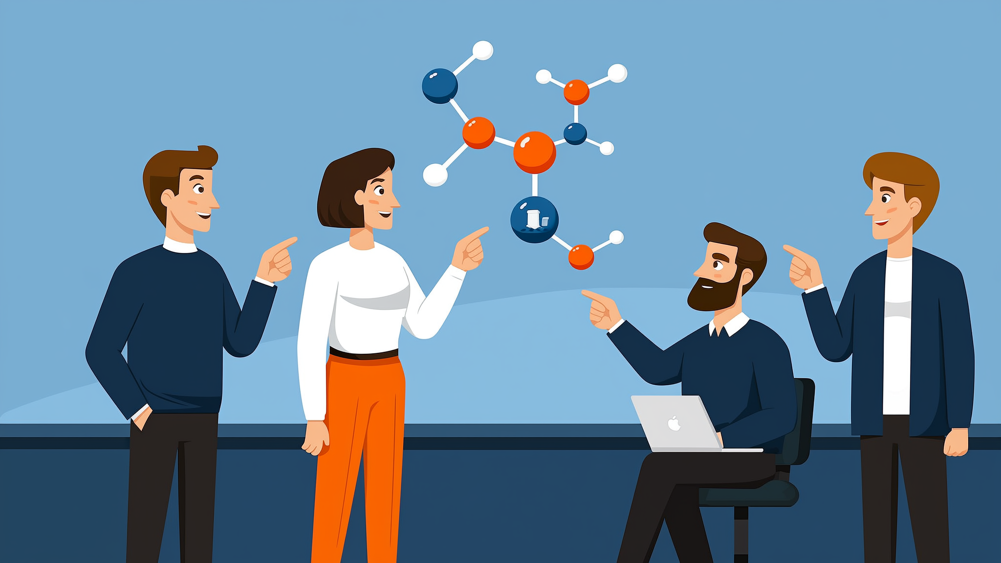 Abstract flat vector illustration showing AI analyzing digital data sources and semantic networks for citation analysis.